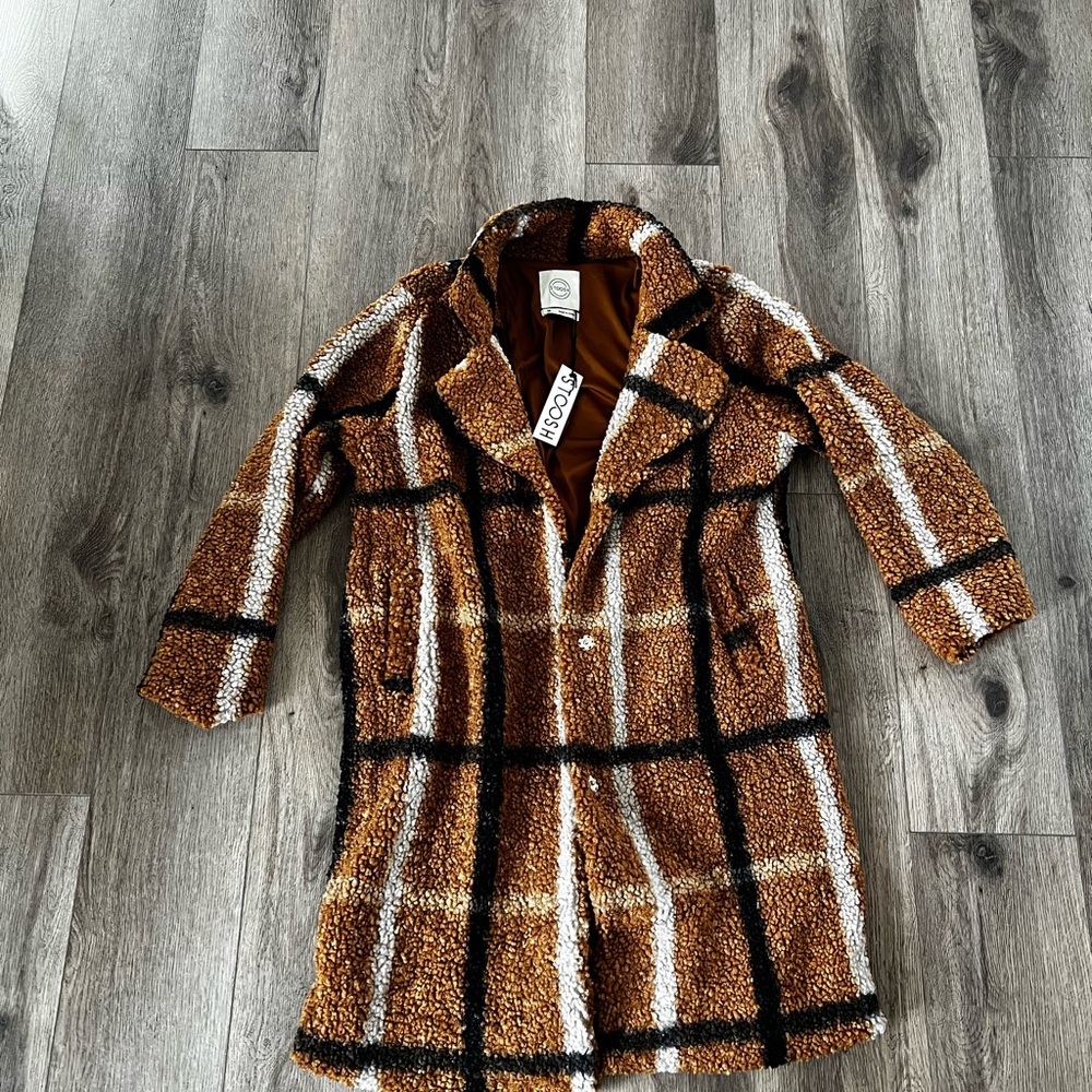 Brown Plaid Women's Teddy Coat